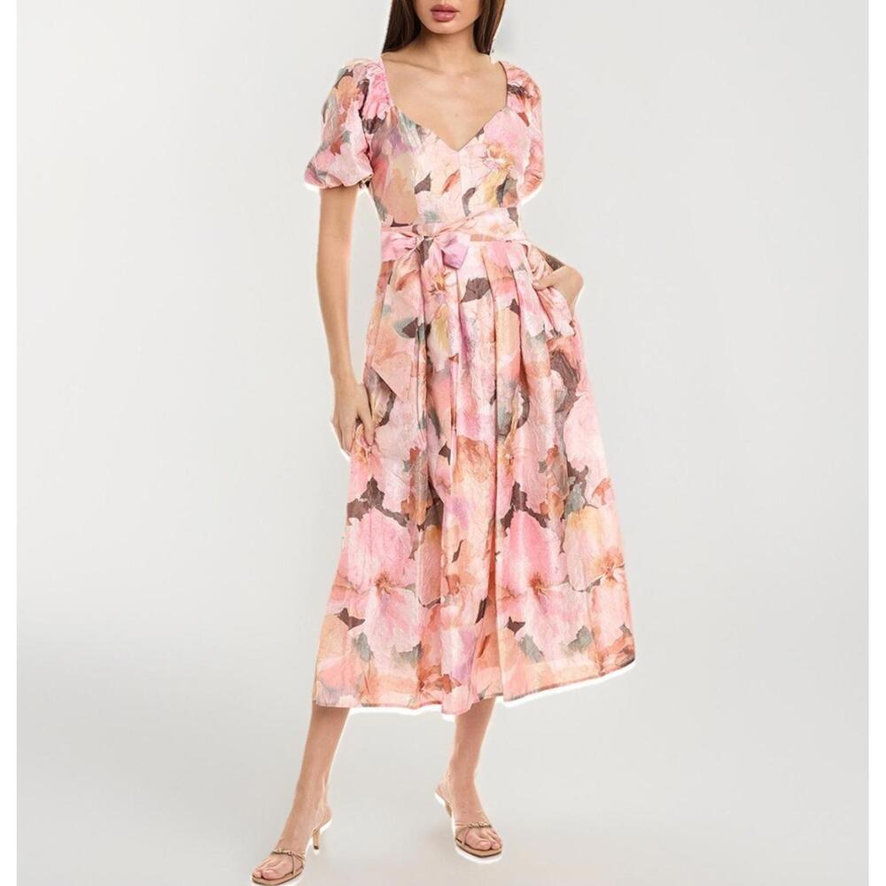 Julia Jordan Maxi Dress Taffeta Pink W Pockets Classy Sz 2 Or Xs